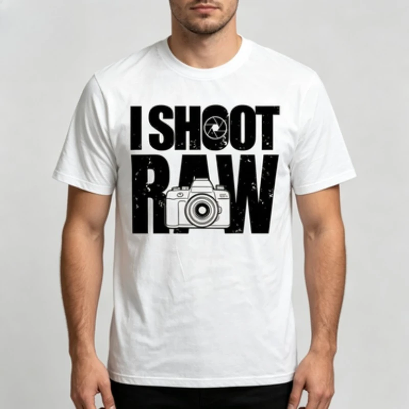 Men 100% Cotton O Neck T Shirt Distressed  With Camera Aperture Graphic Photographer Hobby Casual Male Short Sleeve Tee Tops
