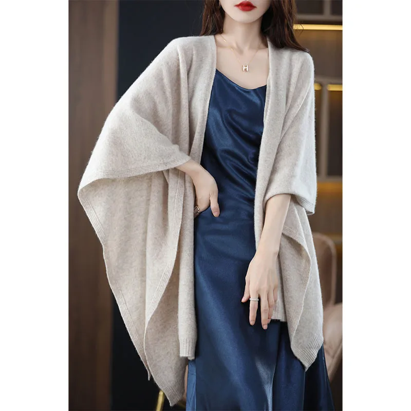 

Women Shawl Scarf Solid Color Casual Knitted Coat Autumn Winter Fashion Loose Cape Femme Fashion Cardigan