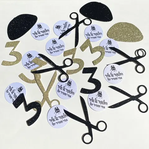 Halka For 3 Years Old Haircut Decorations Jewish Personalized Name Tzitzit Scissors Confetti Black Upsherin Party Table Decor