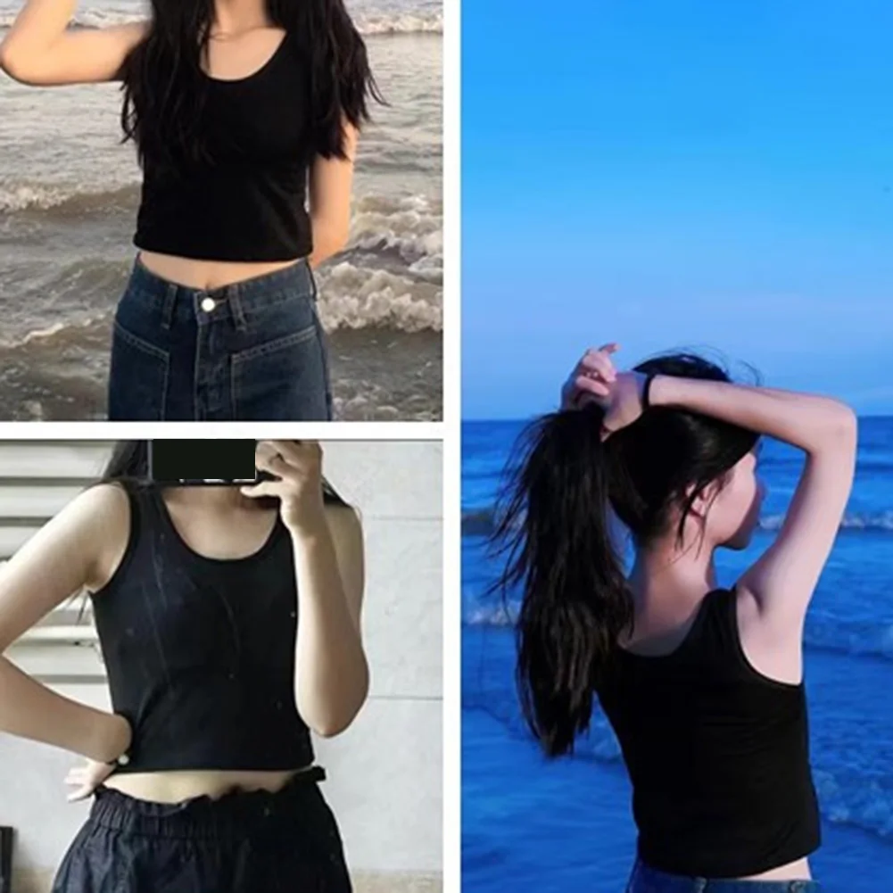 

Women Summer Solid Slim Sleeveless Vests Fashion Basic Crop Tank Tops Black White Grey Casual Vacation Holiday Daily Wear