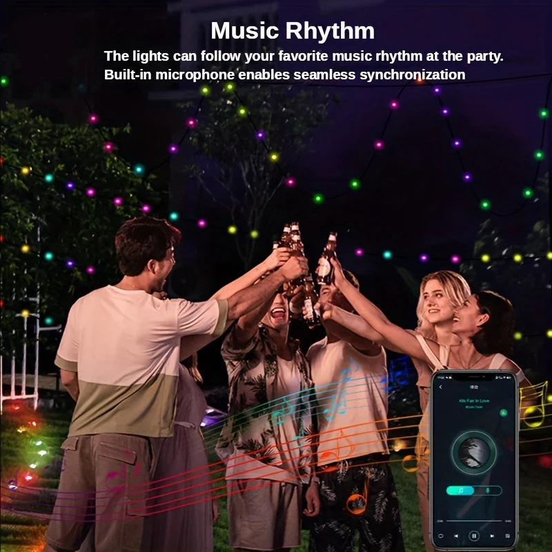 1 conjunto de luzes de corda LED Bluetooth Tuya RGB Phantom Color String Light Set LED String Lights