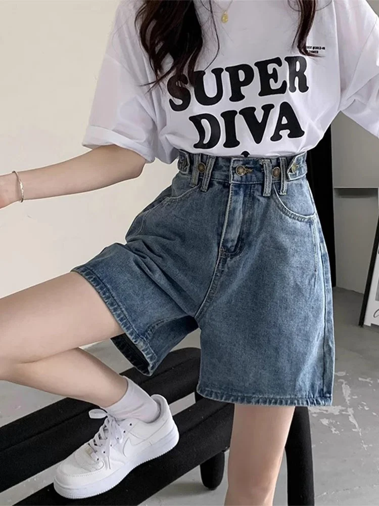 

Прямые брюки с высокой талией, синие джинсовые orts, женские свободные осенние брюки больших размеров, повседневные винтажные широкие брюки с завышенной талией