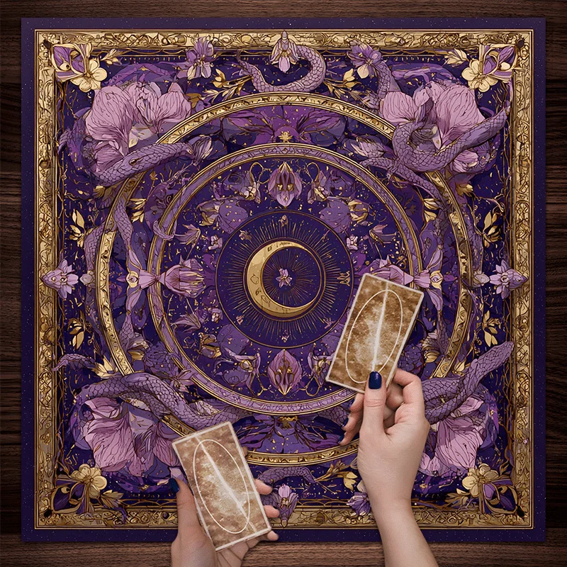 VIKAMA Luxury Purple Dragon Moon Flower Tarot Card Altar Cloth Mysterious Ceremony Tablecloth Meditation Mat