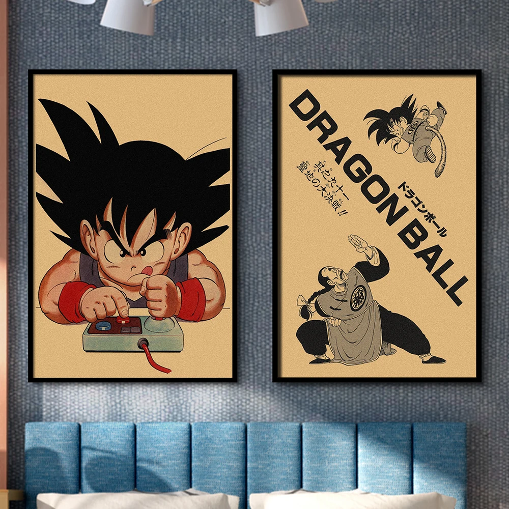 Affiche sur toile, dessin animé japonais, rétro Dragon Ball, Goku, Gohan, Vegeta, Piccolo Friza, peinture murale, cadeau pour enfants