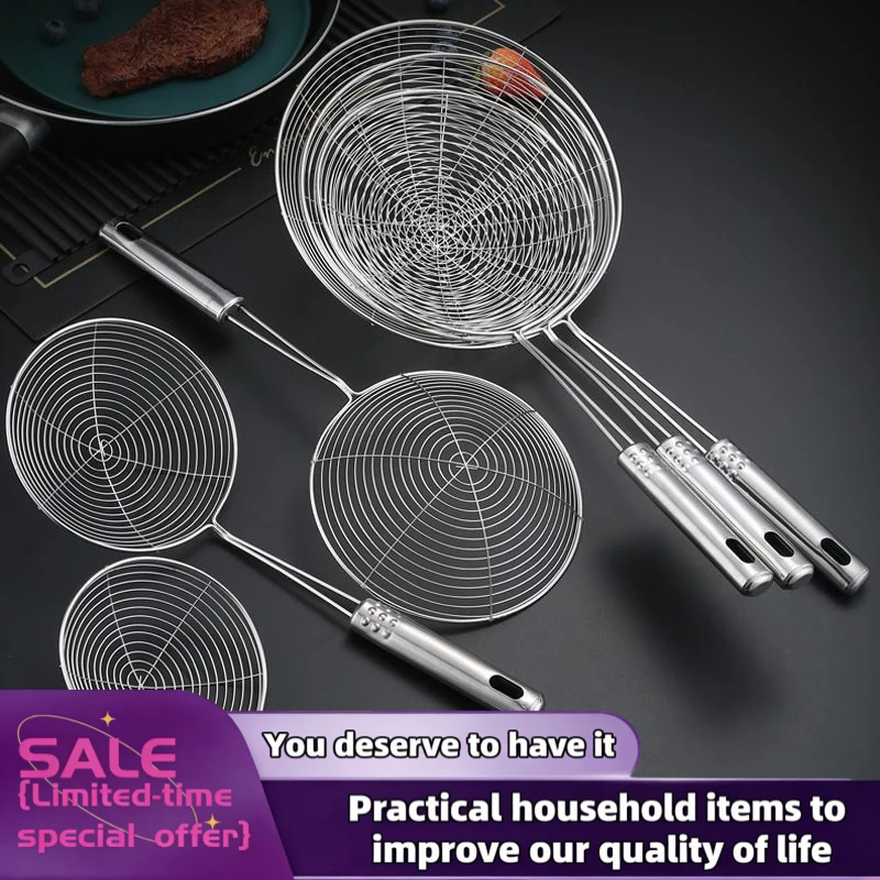 Stainless Steel Oil Skimmer Oval Filter Mesh Food Strainer Kitchen Frying Colander Cookware Oval Food Skimmer Filter Mesh