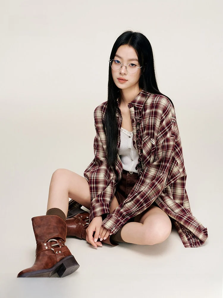 

Lii.Liilou Athflow Thiened Flannel Loose Long Sve irt with Floral Print Casual Sle Pure Cotton Breathable