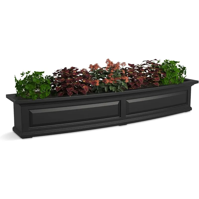 Nantucket 5ft Window Box - Black - 60in L x 11.5in W x 10in H - with 6.5 Gallon Built-in Water Reservoir (4832-B)