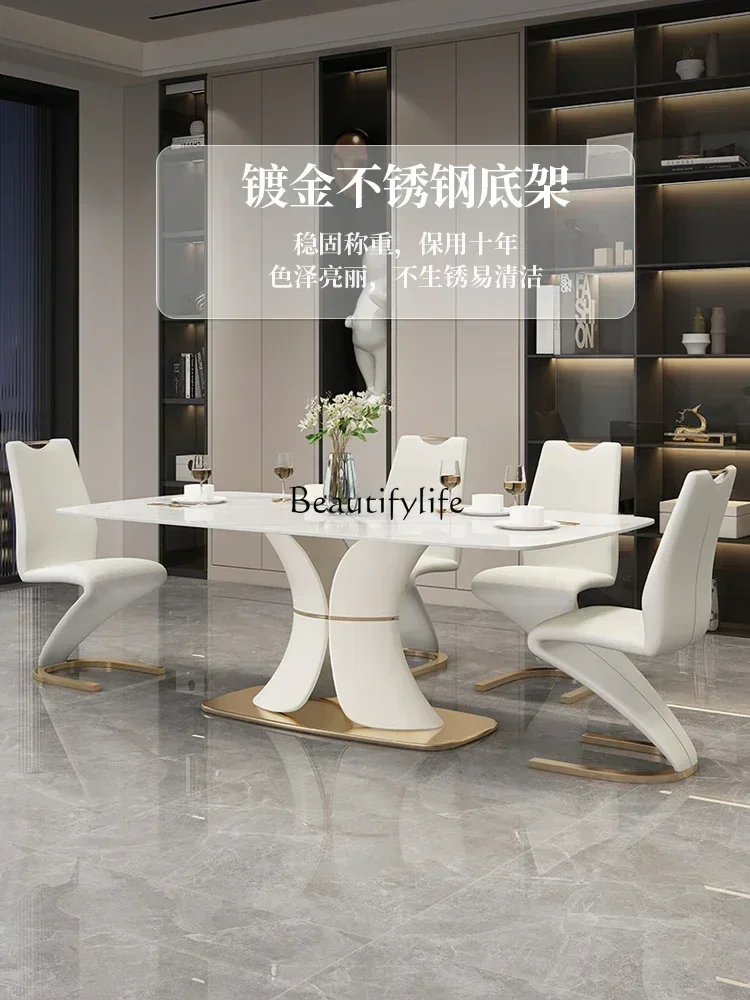 Stone Plate Dining Table Light Luxury Modern Simple Home High-End New Rectangular Mermaid Dining Table