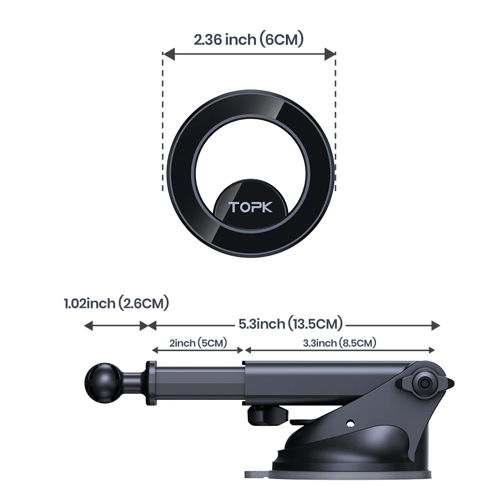 TOPK Magnets Magnetische Autohalterung für das Armaturenbrett, Lüftungsschlitz, 360° drehbar, für iPhone 15, 14, 13, Mag-Safe – Detail 16