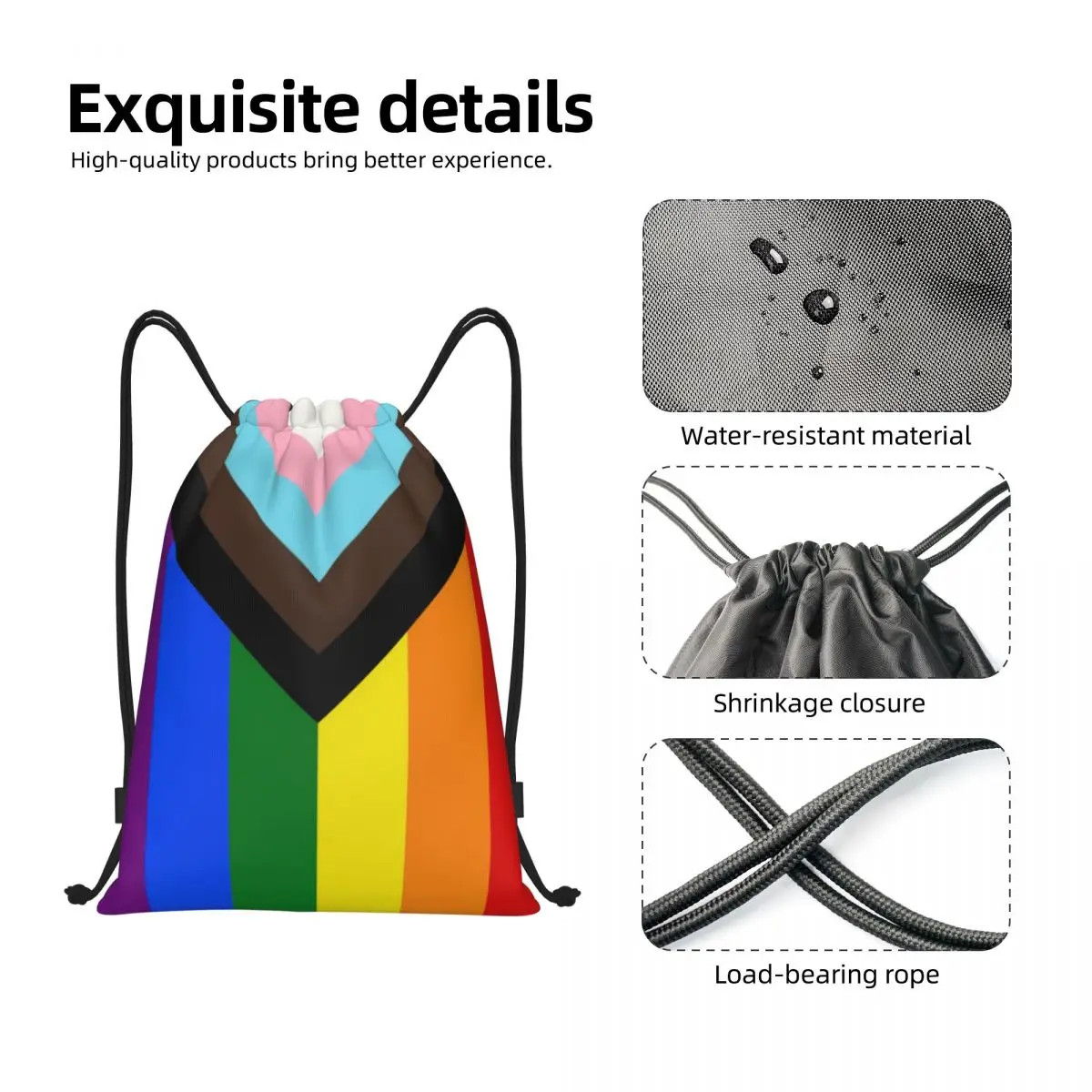 Mochila con cordón LGBT Progress Pride Flag para hombres y mujeres, bolsa de gimnasio deportiva, saco de entrenamiento de orgullo Gay