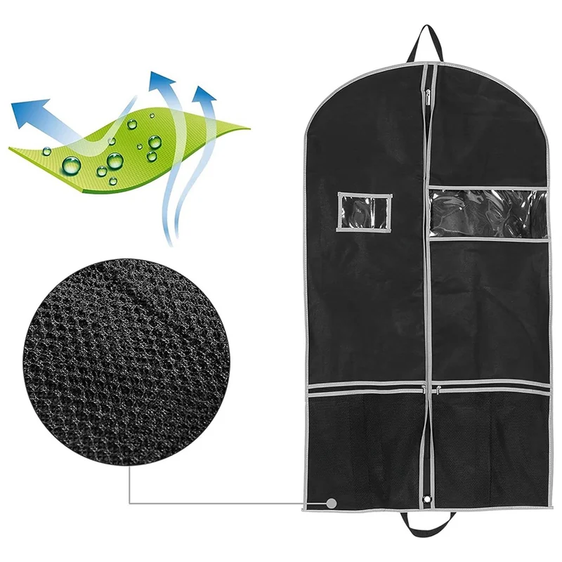 Suit Bag for Travel, Suit Carrier for Men Breathable Garment Bag with 2 Mesh Pockets and 1 PVC Pocket for Travel Closet