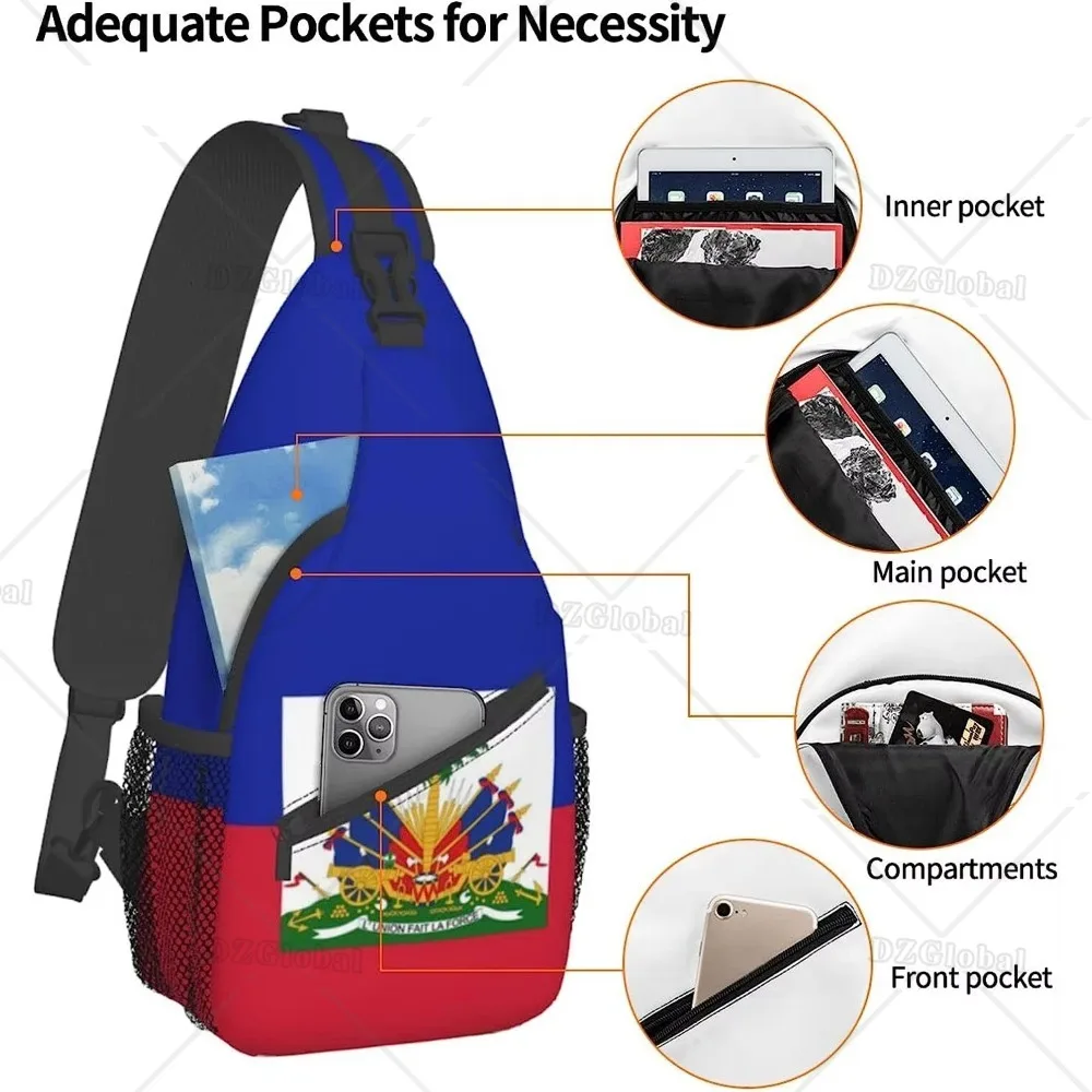 Haitian Flag Hiking Daypacks Crossbody Chest Bag Sling Backpack for Men Women Outdoor Cycling Hiking Travel