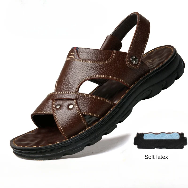 

Men Sandals 2024 Summer New Waterproof Anti-slip Leather Beach Sandal Soft Sole Slippers Breathable Casual Shoe Sandalias Hombre