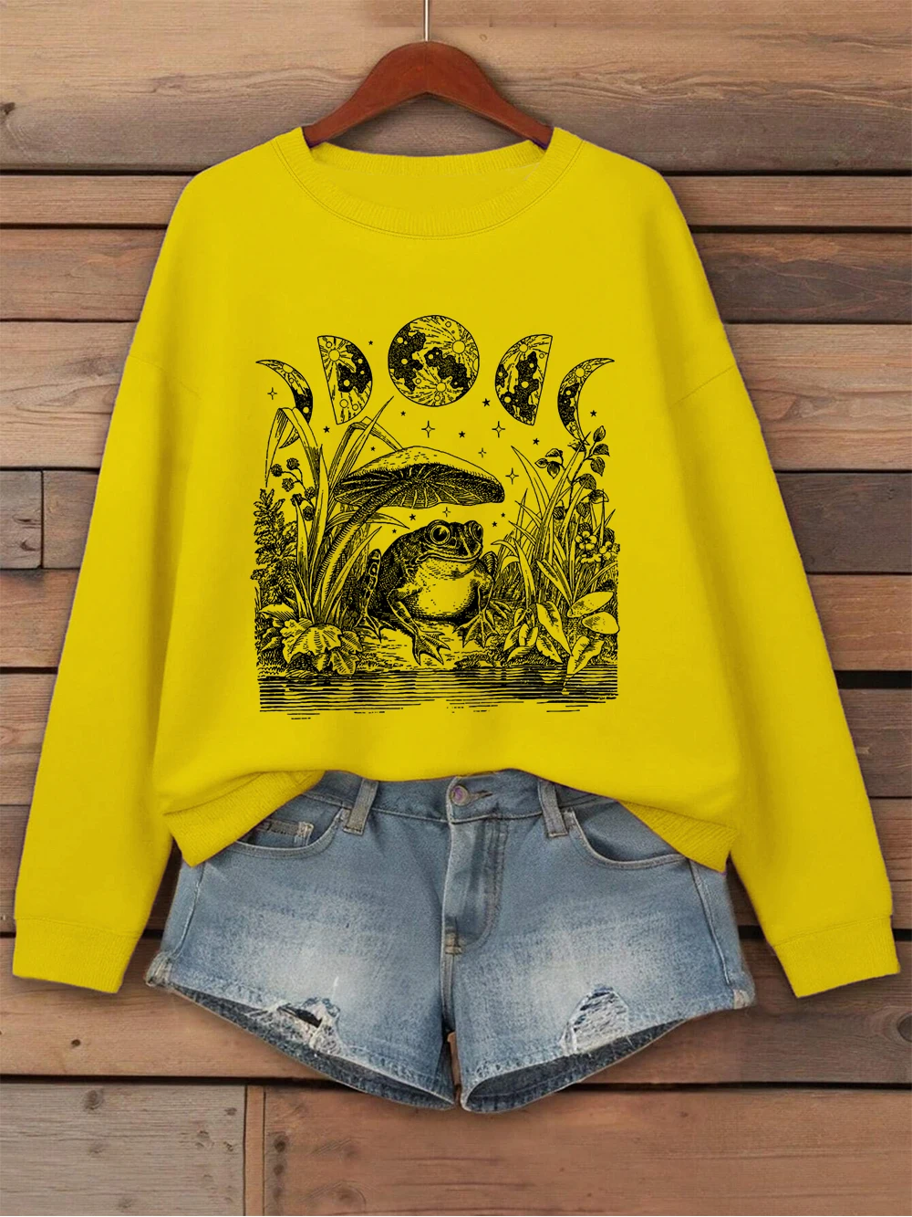 Sapo cogumelo lua bruxa imprime moletom feminino crewneck básico hoodie solto velo quente pulôver inverno macio roupas femininas