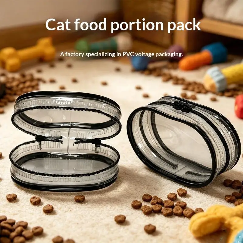 Portable Cat Food Feeding Pouch Transparent Visible Body Lightweight Compact for Outdoor Travel Pet Adventure