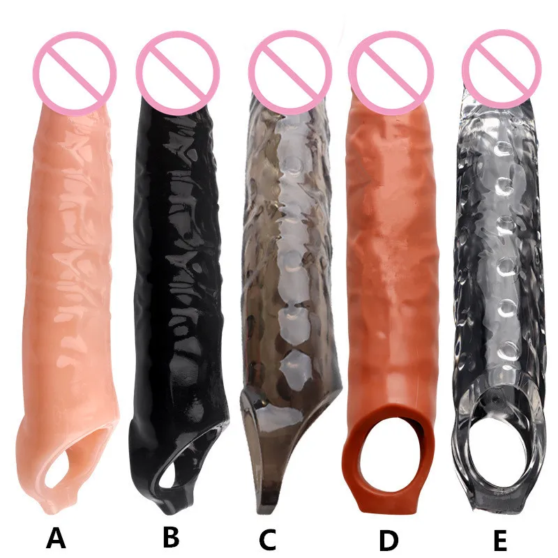 Reusable Penis Sleeve Penis Extender Condom Big Cock Extension Dick Enlarge Adult Sex Toys For Men Penile Enlargement Time Delay