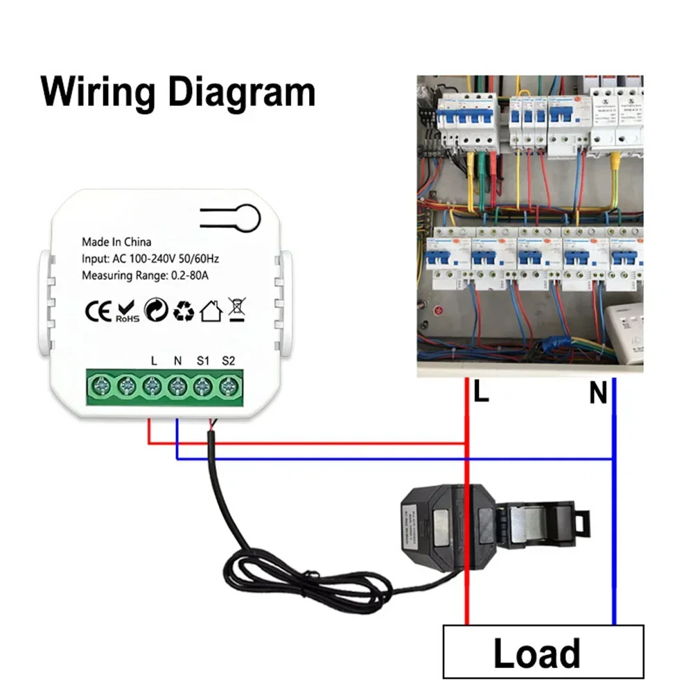 Tuya Smart Life WiFi Digital Energy Meter 80A with Current Transformer Clamp APP Power Electricity Consumption Monitor 110V 240V