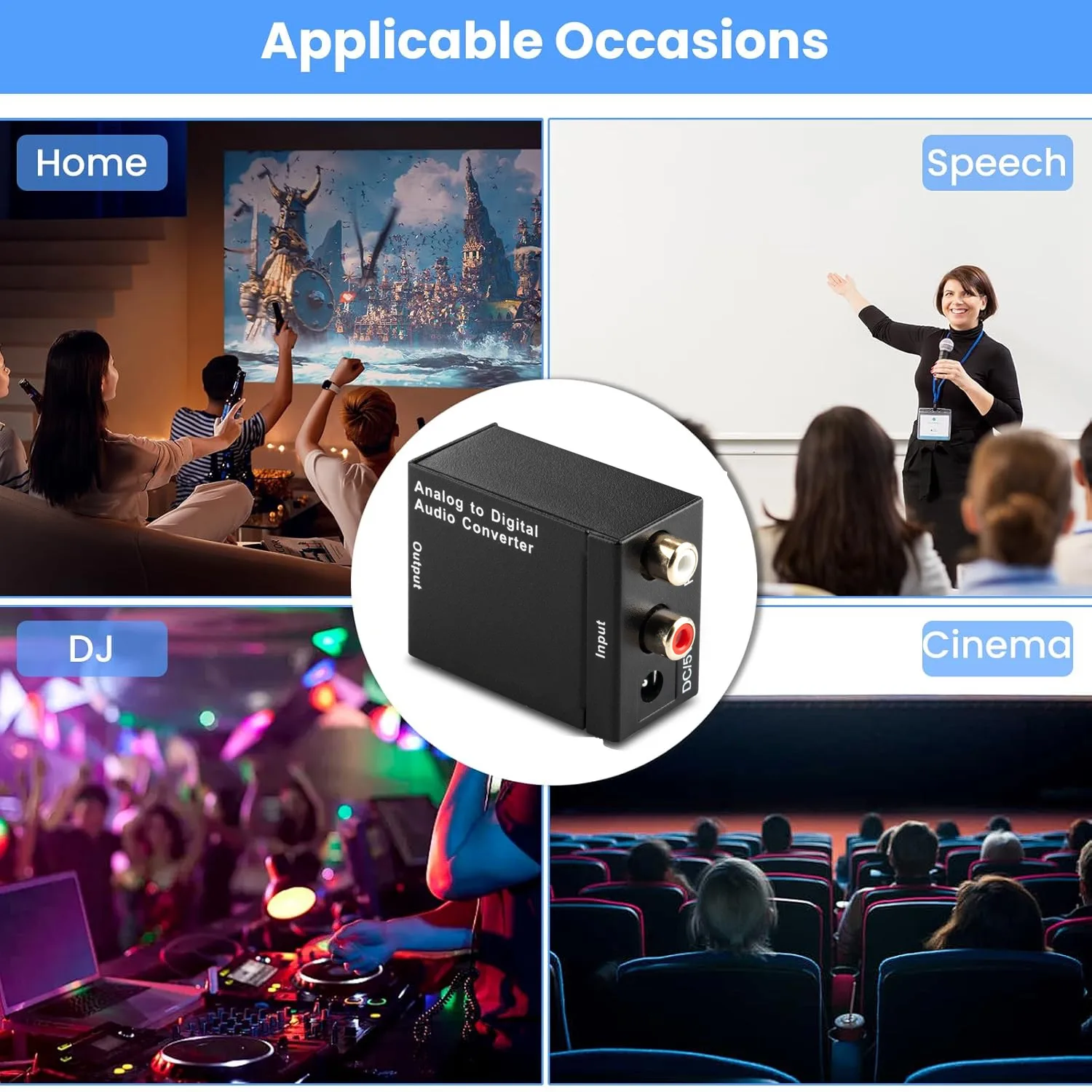 ADC التناظرية إلى محول الصوت الرقمي RCA إلى محول الصوت البصري Toslink التناظرية الرقمية الألياف Toslink محول الصوت المحوري