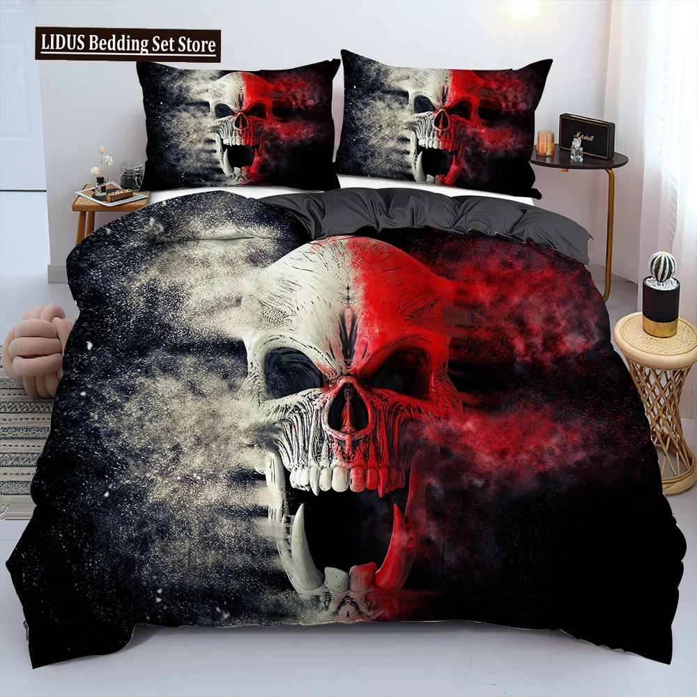 

3D Scream Horror Skull Duvet Cover Set Queen Size Sugar Skull Bedding Sets Single Twin Full King Comforter Cover Bedroom Decor