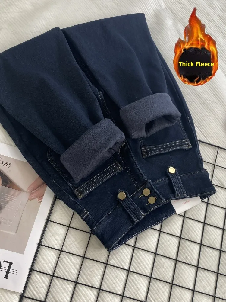 

Джинсы-харланы с высокой талией на флисовой подкладке, стильные, утягивающие, укороченные, в стиле «папины брюки», женские модные ретро-джинсы с карманами