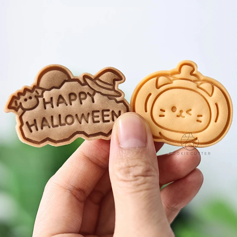 8Pcs/Set Halloween Cookie Mold Animals Witch Pumpkin Bear Shape Icing Cookie Cutters And Stamps DIY Cake Tools For Decoration