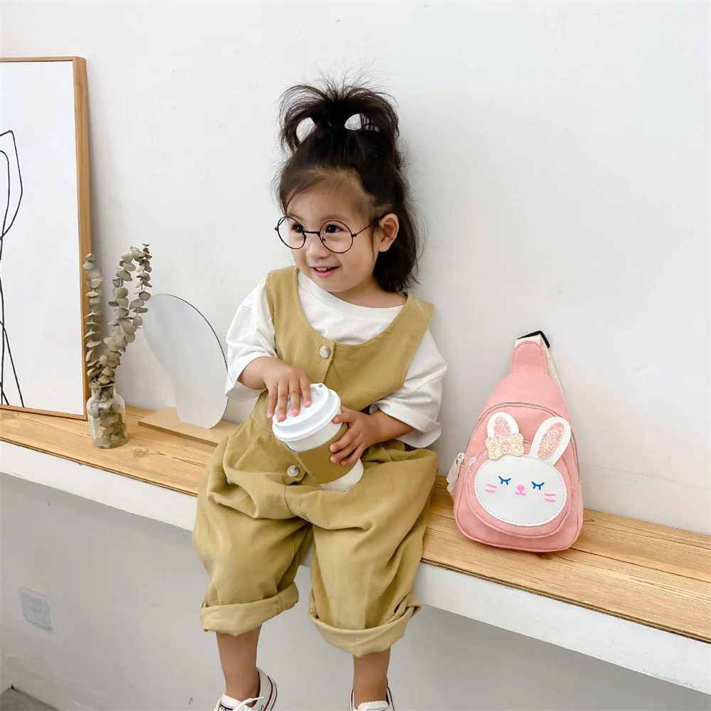 Children's Crossbody Bag Cute Little Rabbit Cartoon Canvas Chest Bag For Boys Girls Gift Fashion Kids Wallet Purse Shoulder Bags