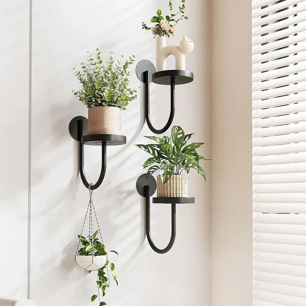 rm-Rotating Window Hanging Planter Wall Mounted Plant Shelf Multi-Functional Garden Holder Space Saving Vertical Greenery Rack-
