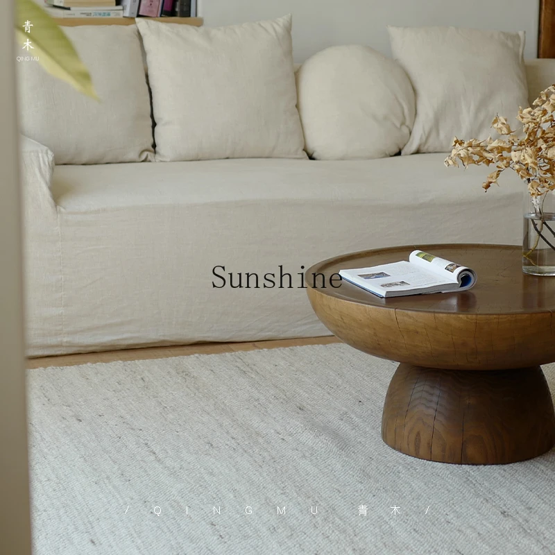 Round solid wood wabi-sabi wind living room creative retro sofa round coffee table