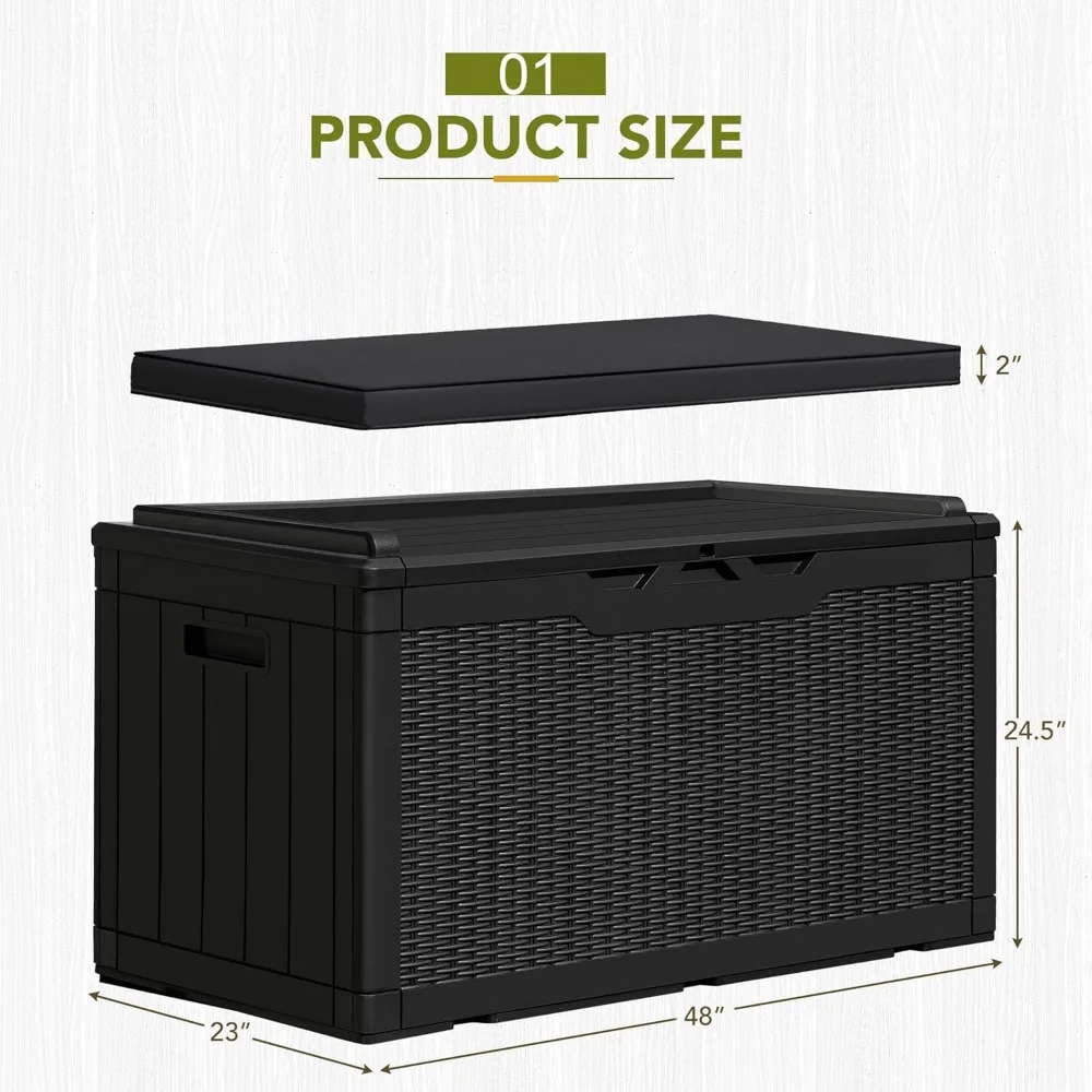 100 Gallon Resin Deck Box with Cushion,Outdoor Weatherproof Large Storage Box,Lockable Storage Container for Patio Furniture