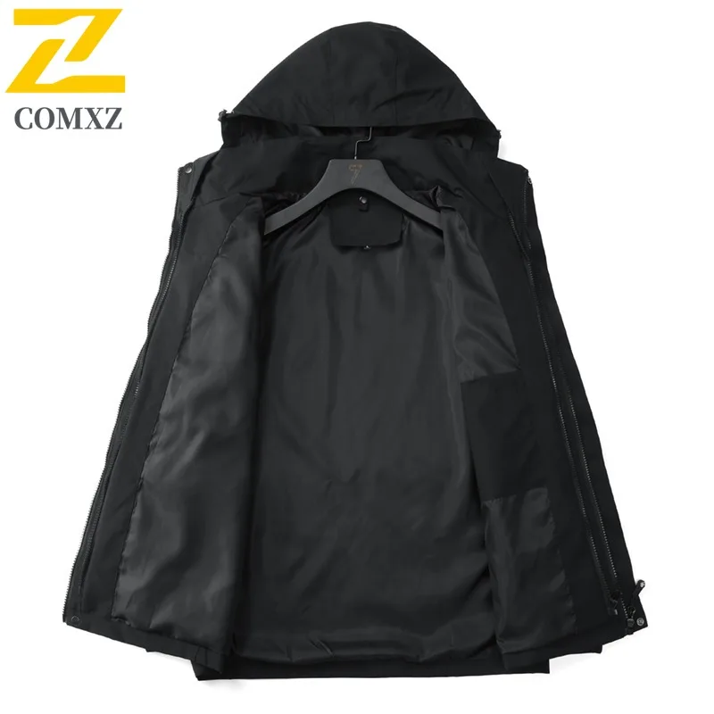 سترة COMXZ لراكبي الدراجات النارية بقلنسوة سميكة ودافئة للتسلق والتخييم معطف واق من المطر مغامرة متعددة الجيوب مقاومة للخدش ملابس خارجية للرجال #5