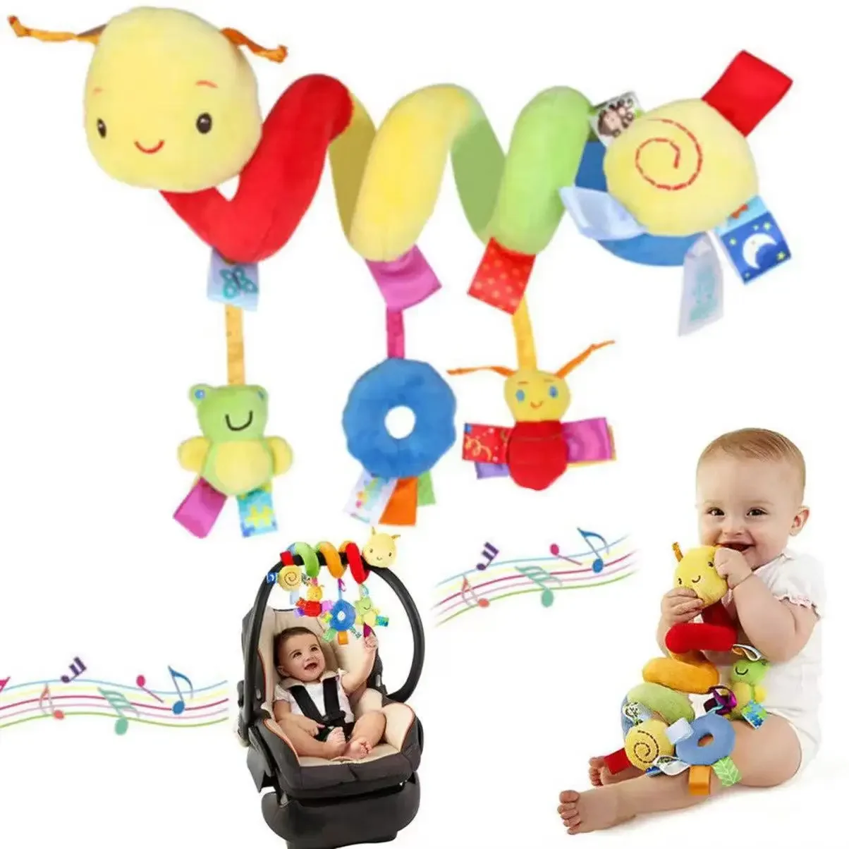 vvocci Soft Spiral Baby Crib Stroller Toy-Educational Rattle& Baby Toy for Newborns,Car Seat,0-12 Months,Sensory Development