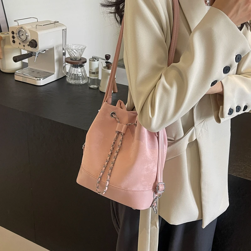 Women Luxury Shoulder Bag Female Leather Bag New Fashion Girl Crossbody Drawstring Bag Bucket Bags Shoulder Strap Handbag