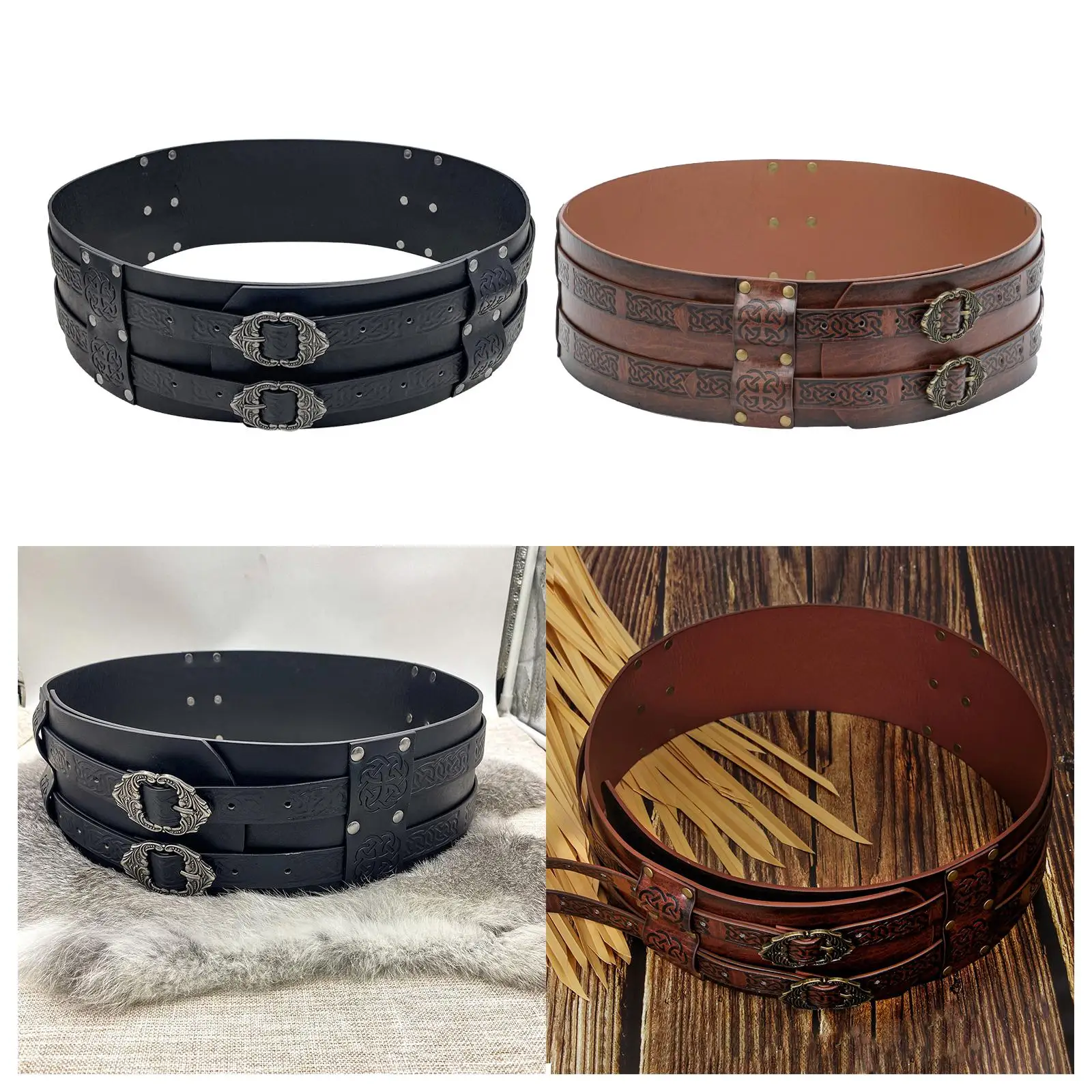 

Medieval Waist Belt with 2 Rows Pin Buckles Men Medieval Girdle Adjustable for Theme Party Carnivals Holiday Dressing up Stage