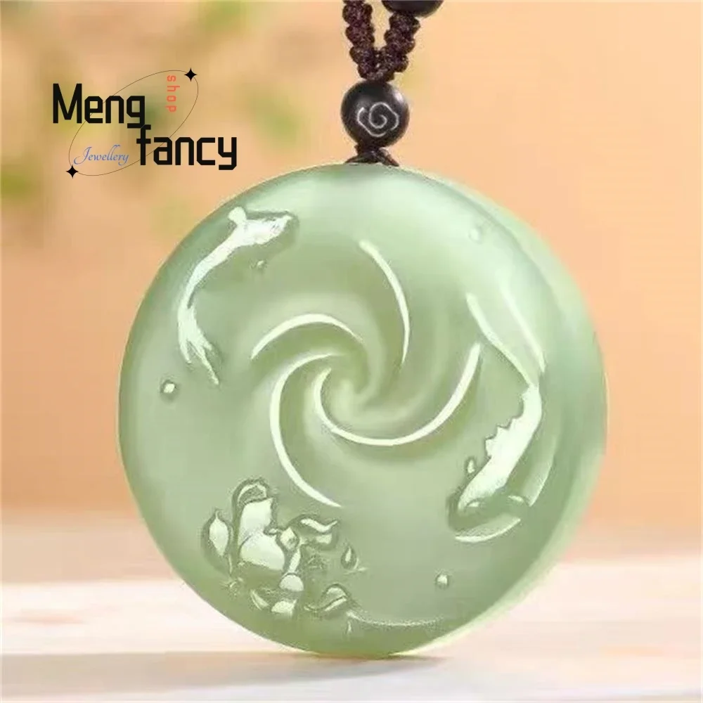 

Natural Hetian Green Jade Peace Button Koi Lotus pendant Simple Exquisite High-grade Fashion Jewelry Best Selling Holiday Gifts