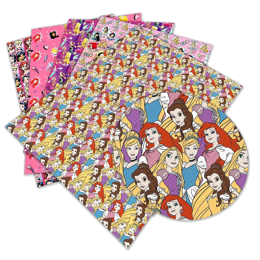 Cartoon Disney Princess Print Pattern Printed Faux Leather Sheets Vinyl Sheets DIY Earring Hair Bow Crafts Leather 12*8 Inches