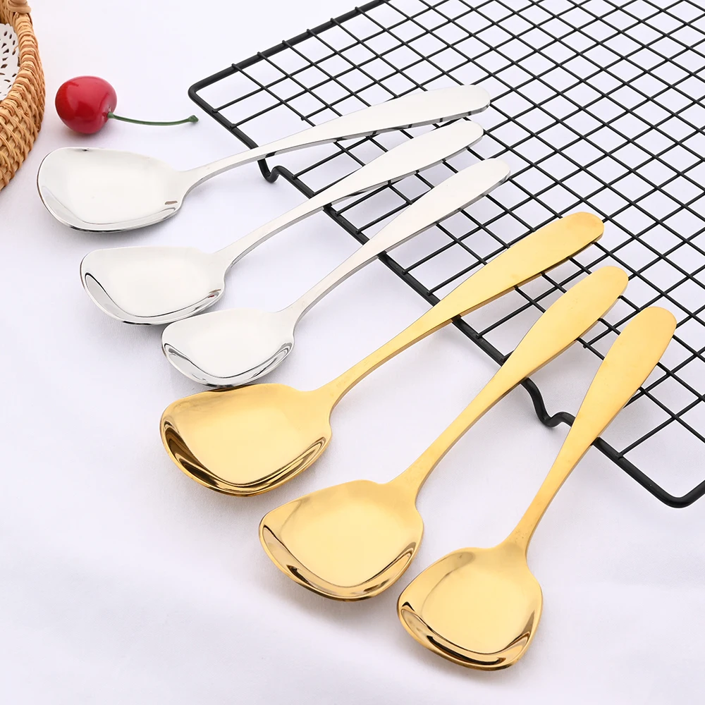 Gold Top Quality 18/10 Stainless Steel 3 Sizes Flat Spoons Dinnerware Set For Soup Stirring Spoon Flatware Kitchen Accessories