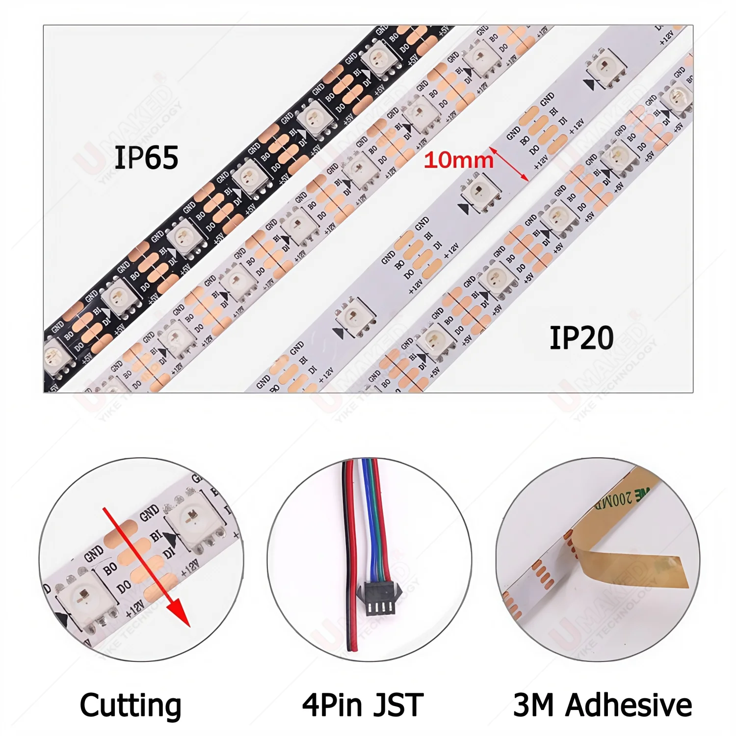 DC12V WS2815 5050RGB 5m/Roll 30/60/144leds/m Black/White PCB IP30/IP65/IP67 Individually Addressable Smart led pixel strip light