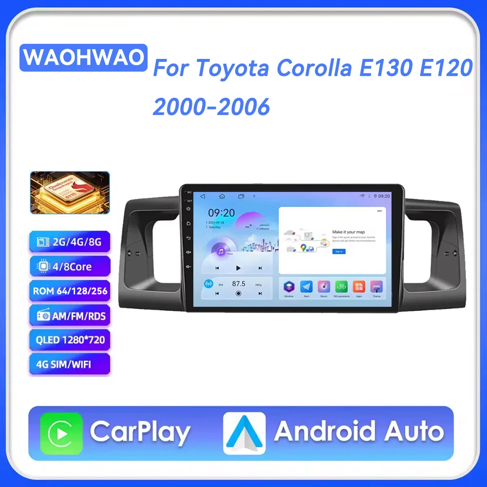 

Android 15 Carplay Auto For Toyota Corolla E130 E120 2000-2006 Car Radio Multimedia Player Navigation GPS 2din Stereo 4G+WIFI