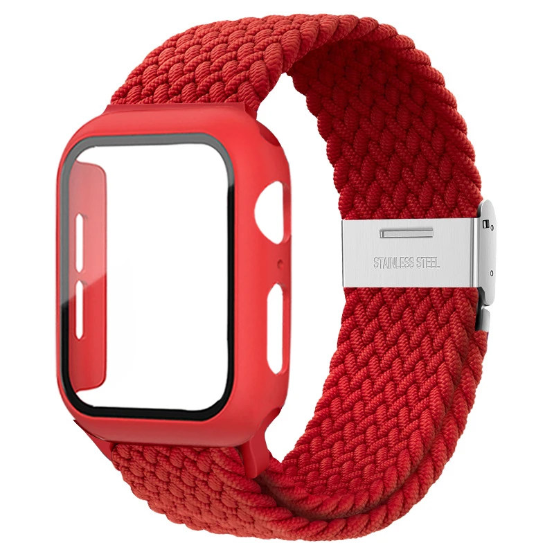 

Case+Strap For Apple Watch Band 44mm 40mm 45mm 41mm 42mm 38mm Nylon Braided Solo Loop bracelet correa iWatch Series 7 3 8 6 se