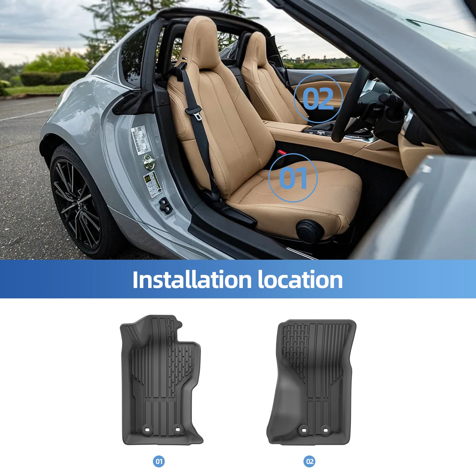 

Left Hand Drive for Mazda MX-5 Miata MX5 MX 5 Mazda Roadster 2016 -2024 TPE 3D Car Floor Mats Fiat 124 Spider 2017-2018 1st Row