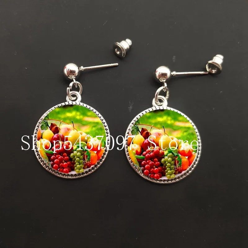 Cute fruit and vegetable ladies earrings strawberry banana lemon girl glass pendant earrings women's wholesale jewelry