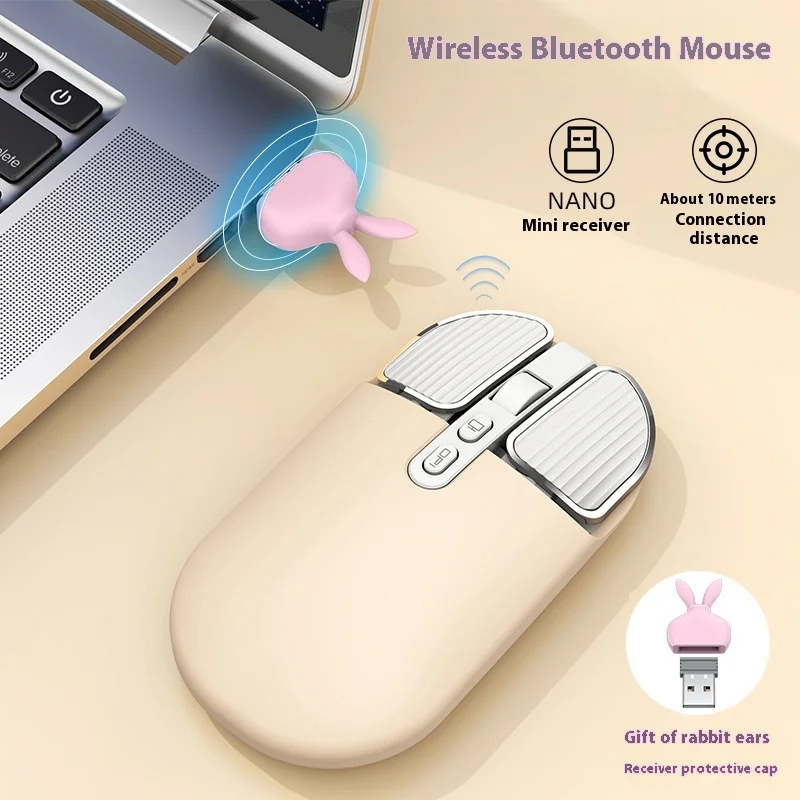 M203 mouse sem fio bluetooth modo duplo silencioso feminino bonito rosa portátil escritório e casa recarregável mouse coelho e mouse presentes