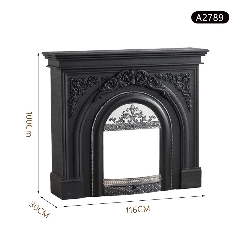 American retro black engraved simulated fire mantel villa entry atmosphere decorative cabinet light luxury Italian fireplace