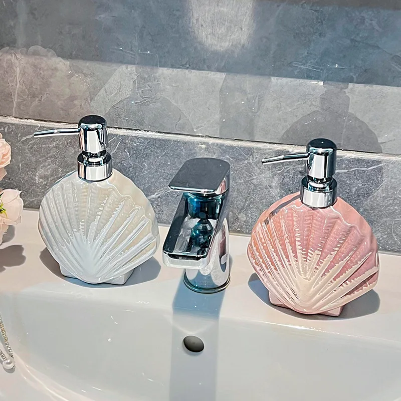 Creative Ceramic sea shell Lotion Bottle Bathroom Accessories Shampoo Moisture Bottling Household Sanitizer Press Soap Dispenser