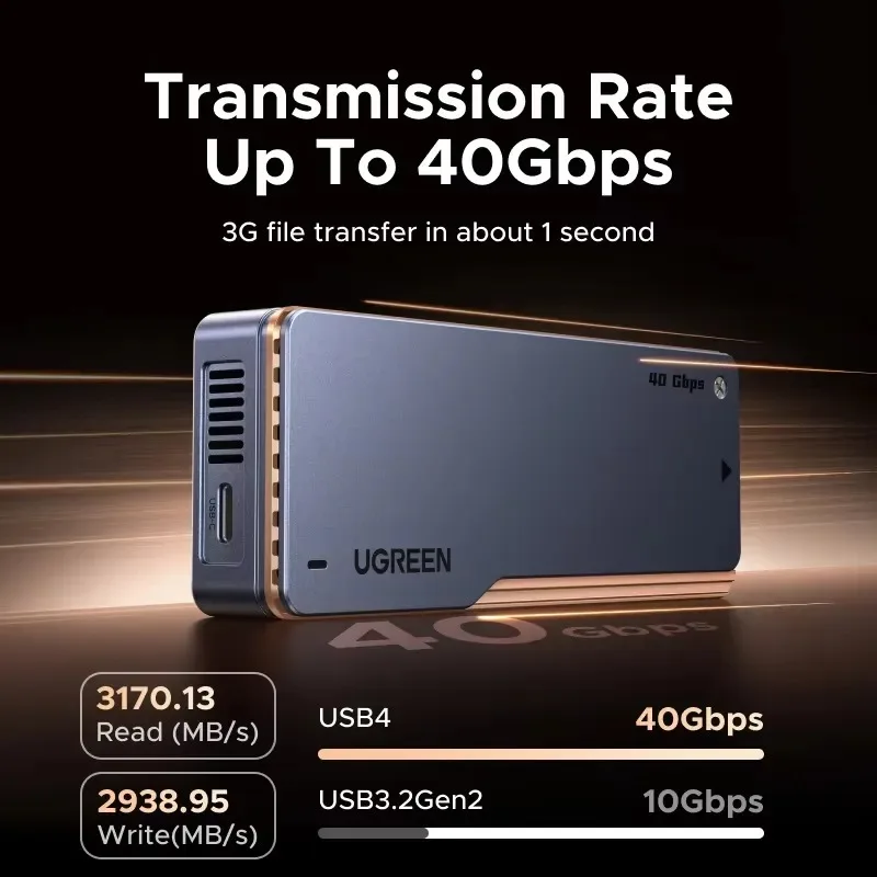 Hot Sale UGREEN Chipset 40Gbps NVMe SSD Case SSD Enclosure M.2 to USB4.0 Adapter for M.2 NVME PCIE Aluminum Case