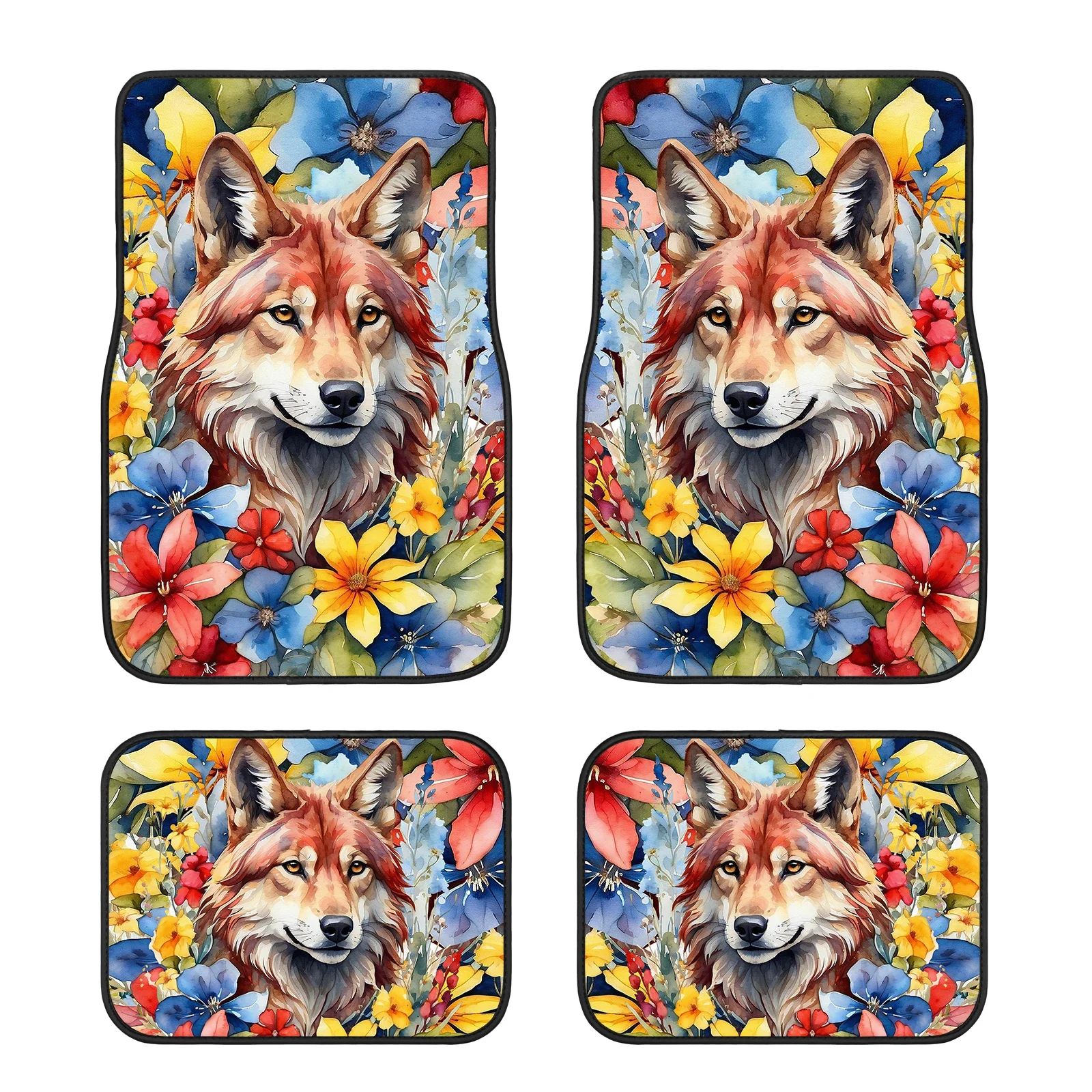 Wolf print Car Floor Mats Anti-dirty Pad Protector Automobile Interior Carpet Accessories fits Most Cars