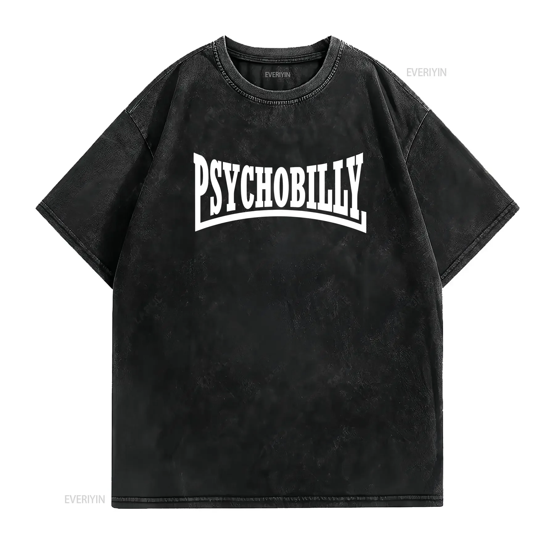 T SHIRT PSYCHOBILLY LOGO T36 BLACK vintage Washed Versatile Top For Everyday Wear designer clothes streetwear Casual fashion