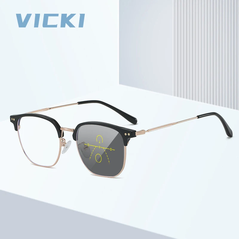 

VICKI New men's anti-blue tr metal glasses Women's business casual eyebrow frame can be customized prescription multi-focus31113