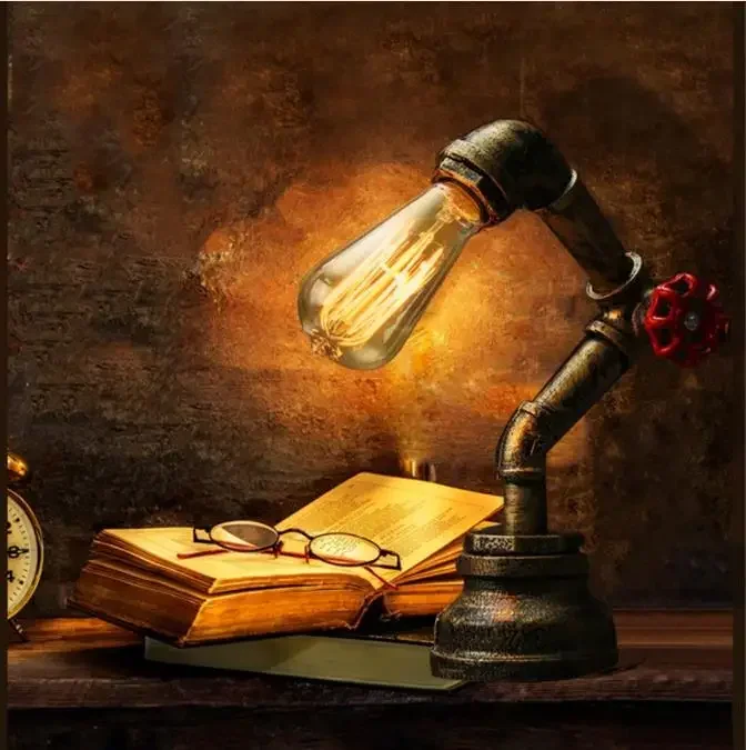 

Rustic Metal Vintage Iron Lamps Water Pipe Table Light Industrial Desk Lamp E27 Base Holder for Livingroom Lighting Fixture