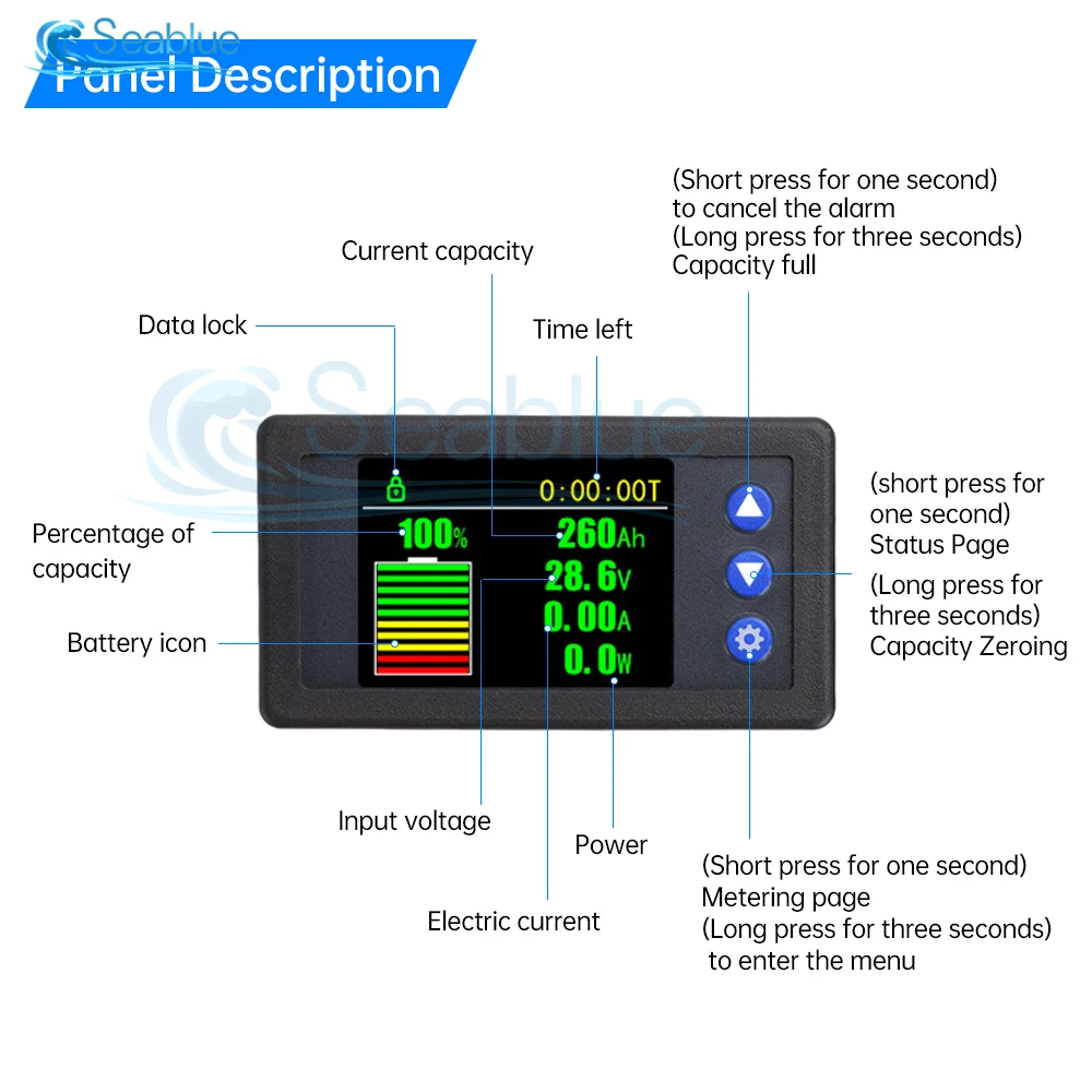 DC 10-100V 50A 100A 200A 300A 400A Coulomb Meter Vehicle Battery Capacity Tester Battery Coulometer for E-bike/Balance Car